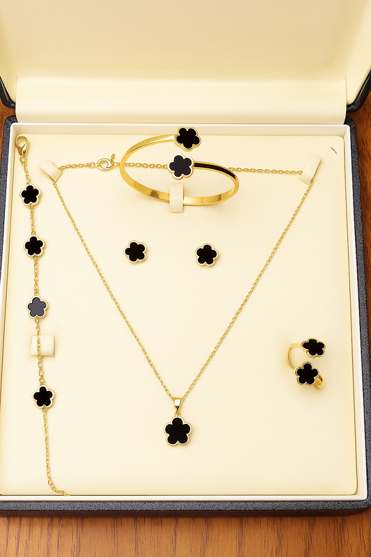 Stainless steel black flower jewelery combo set
